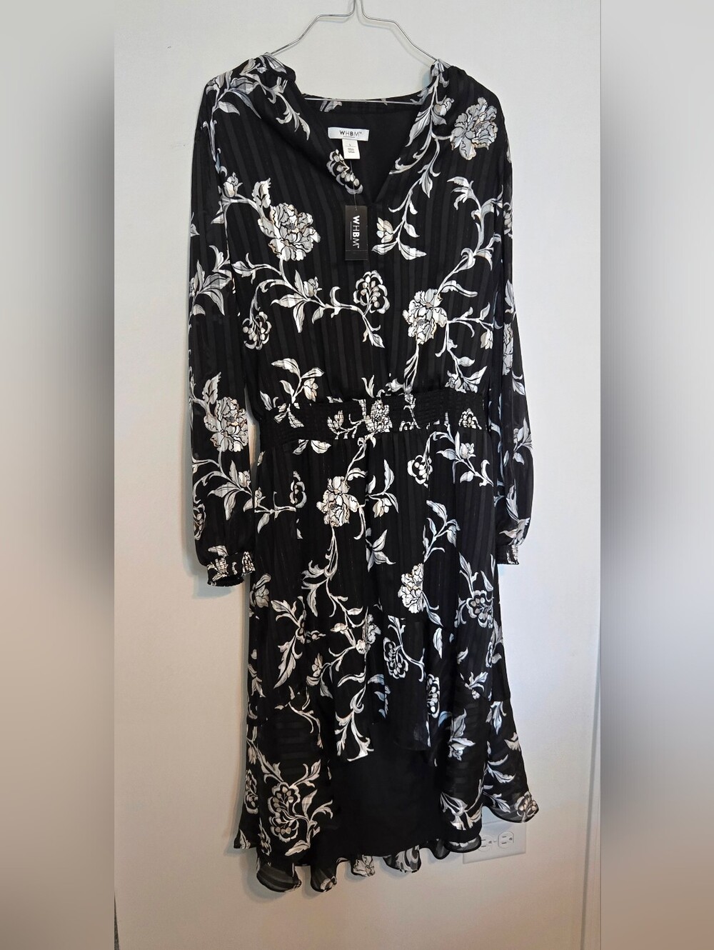 White House Black Market Black Floral Long Sleeve Midi Dress